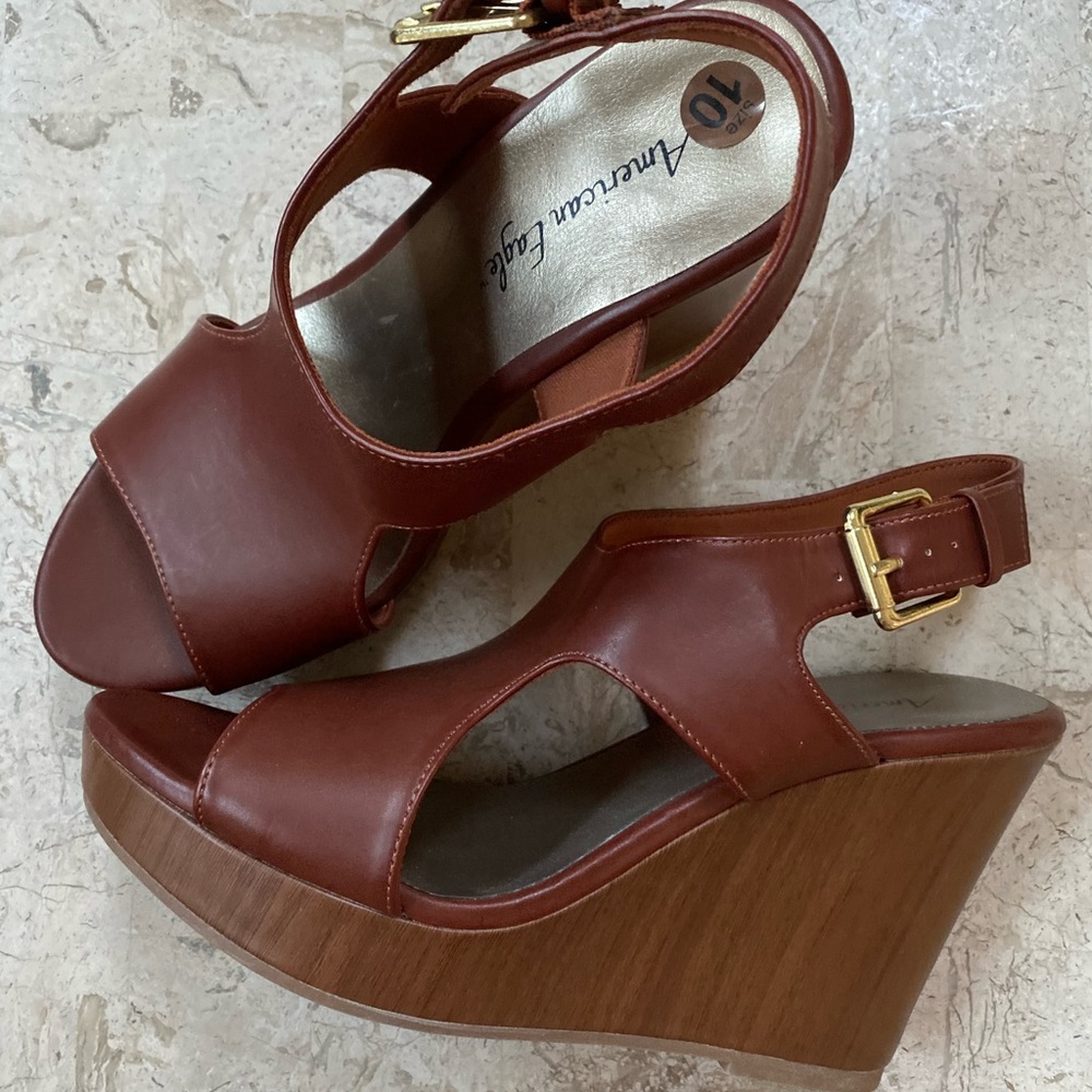 Brown High Wedge Platform Sandal Open Toe American Eagle Size 10